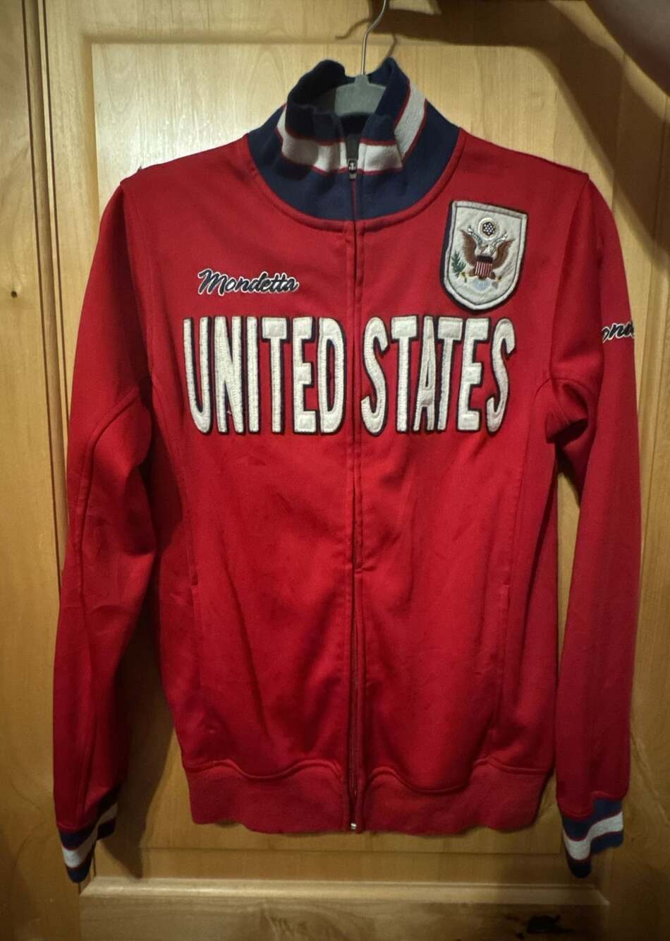 Mondetta United States Track Jacket Size S Red Full Zip USA Spell Out